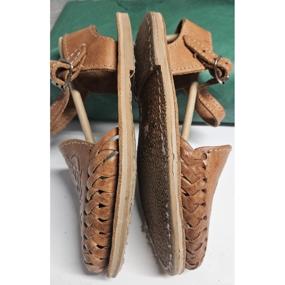 ARTESANIAS SILVA mexican handmade embossed floral dark‎ tan sandals girl Sz 1.5 - Picture 5 of 7